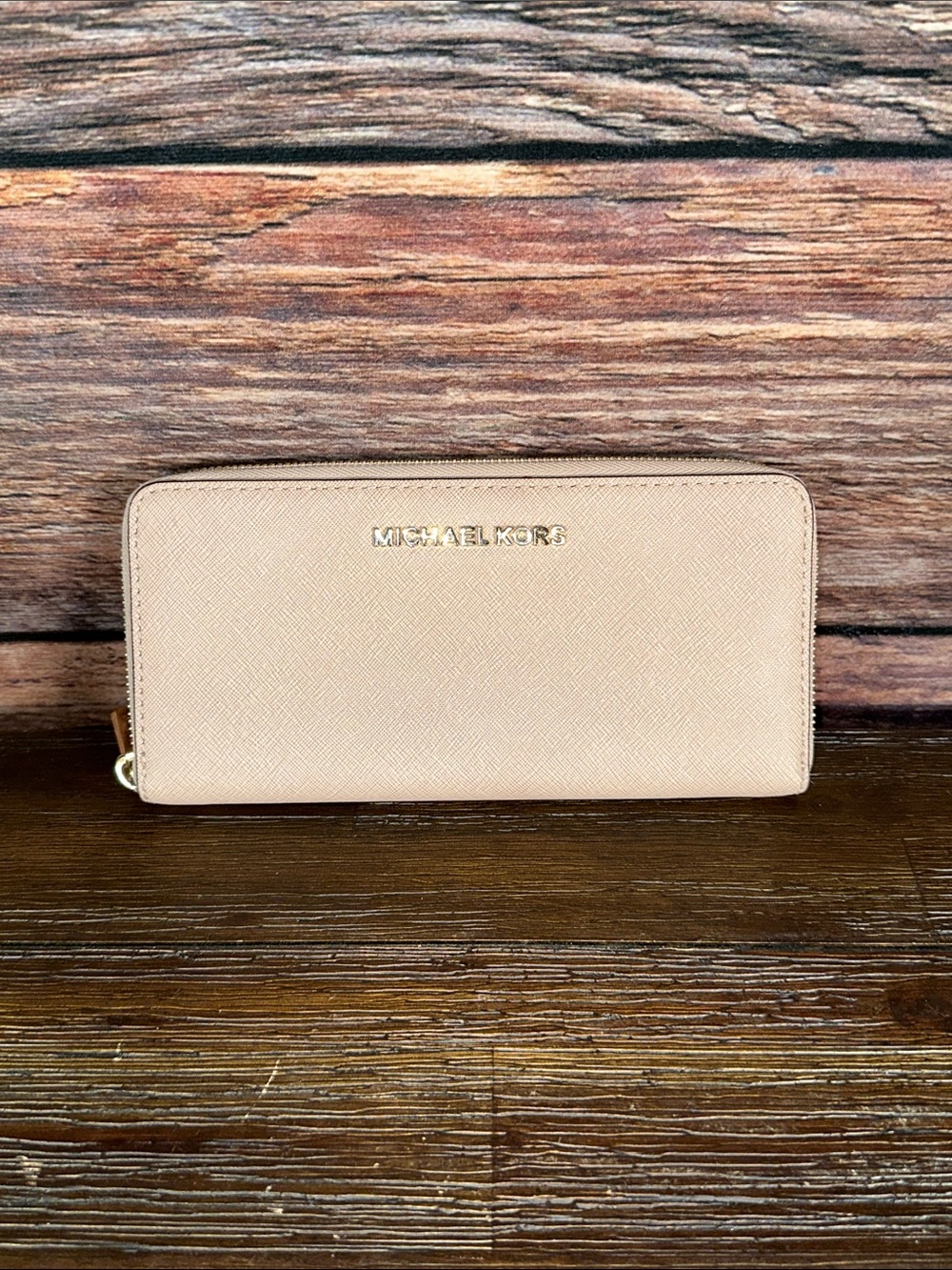 Michael Kors Blush Sand Brown Saffiano Zip-Around Wallet!